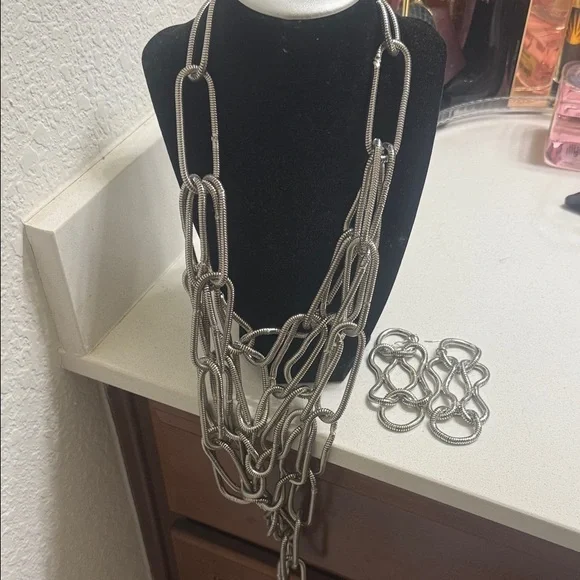 Sassy Jones Silver-Tone Link Drop Earrings - Picture 1 of 3